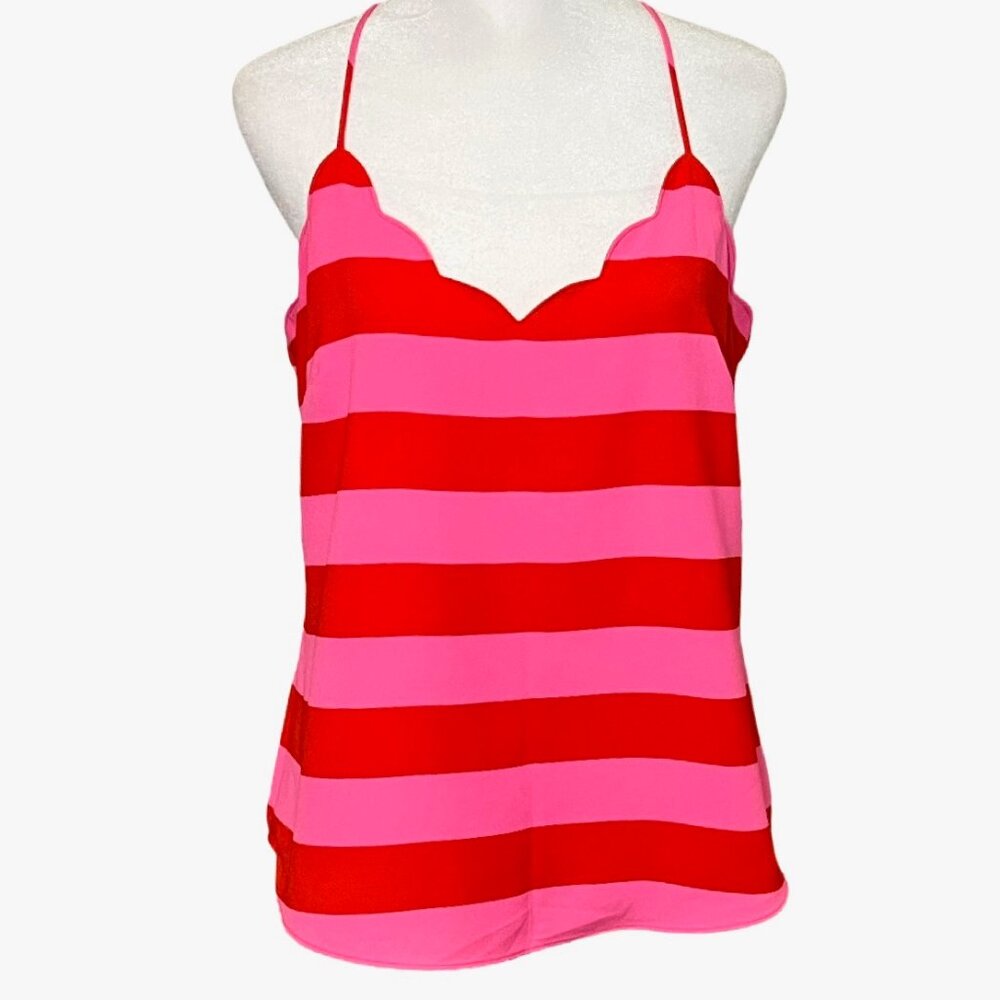 J. Crew Striped Pink and Red Scalloped Cami Spaghetti Strap Top Size 4